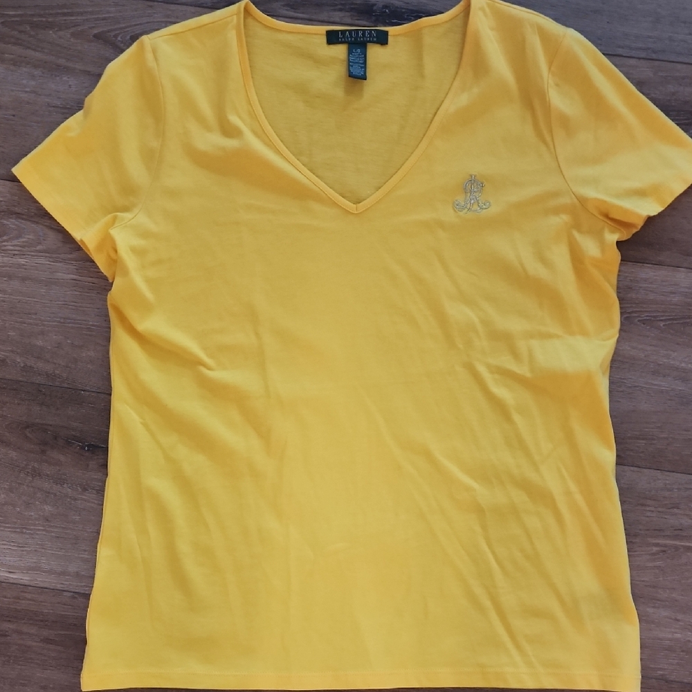 Women's  Lauren Ralph Lauren Yellow V-Neck Top Sz Large Worn Once
